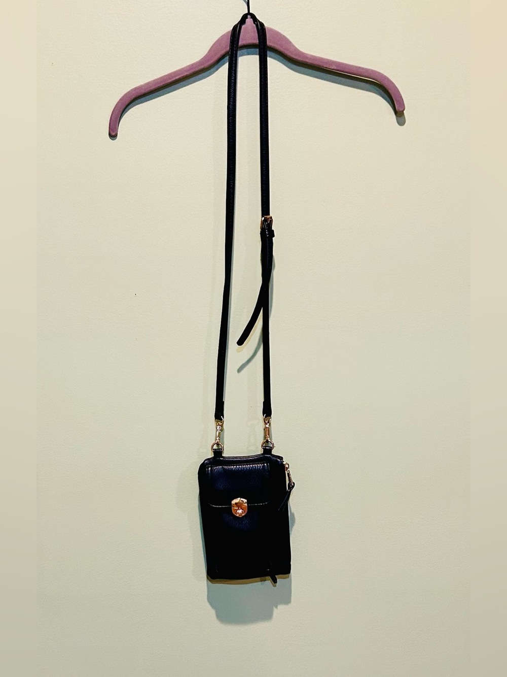 Black Crossbody Phone Bag with Gold Hardware